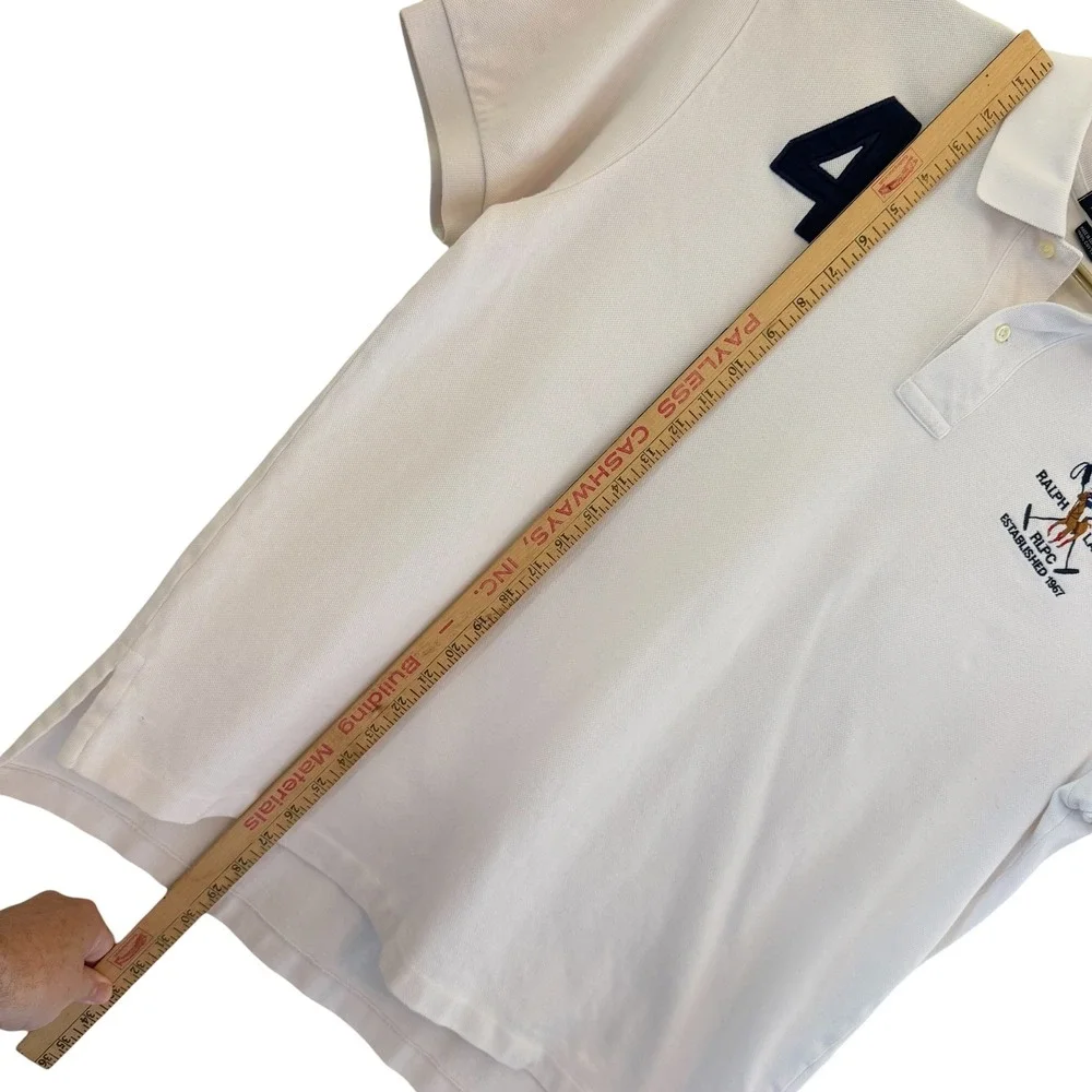 Polo Ralph Lauren Mens XL White Short Sleeve RLPC Crest Number 4 Polo Shirt